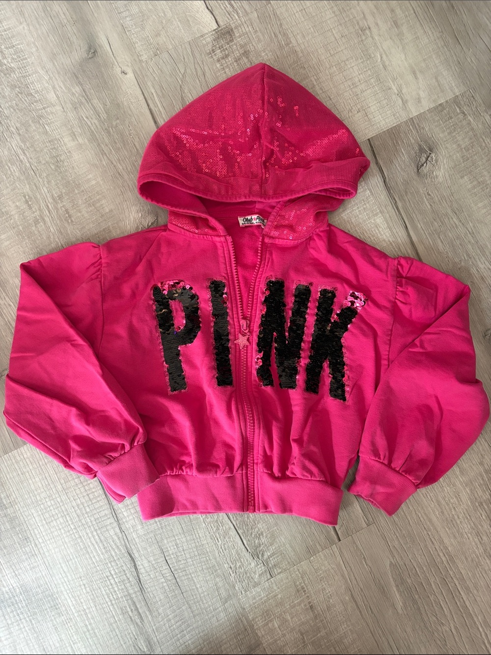 Girls' Hot Pink Sequin Logo Zip Hoodie